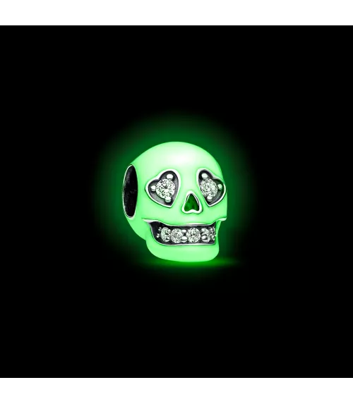 Charm en plata de ley Calavera Brillante que brilla en la oscuridad 