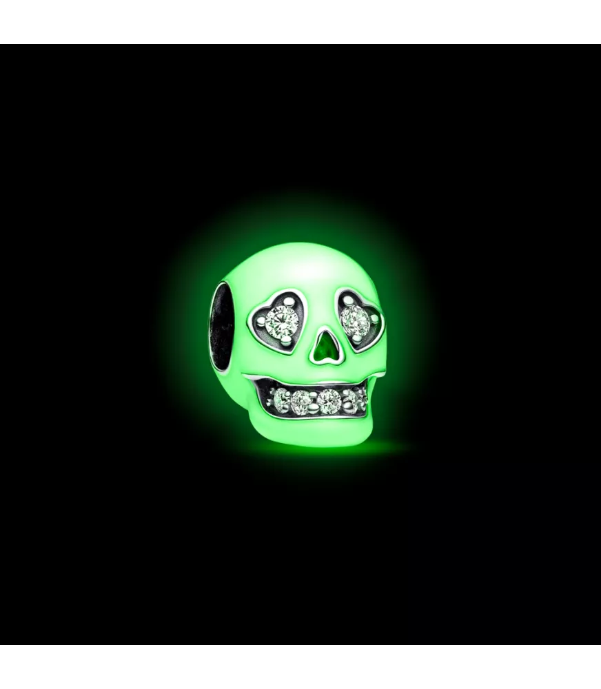 Charm en plata de ley Calavera Brillante que brilla en la oscuridad 