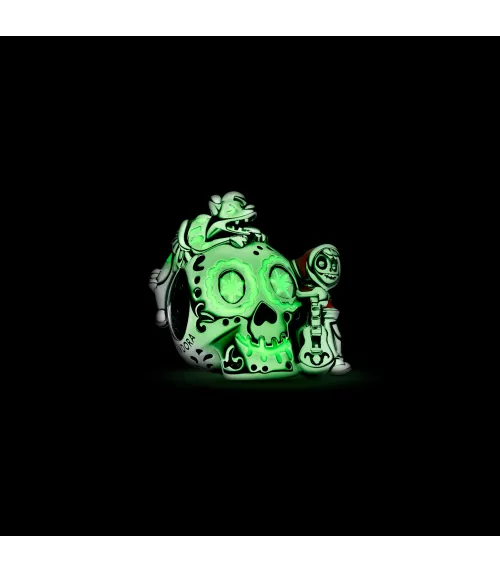 Charm en plata de ley Miguel & Calavera Dante que brilla en la oscuridad Coco de Disney Pixar