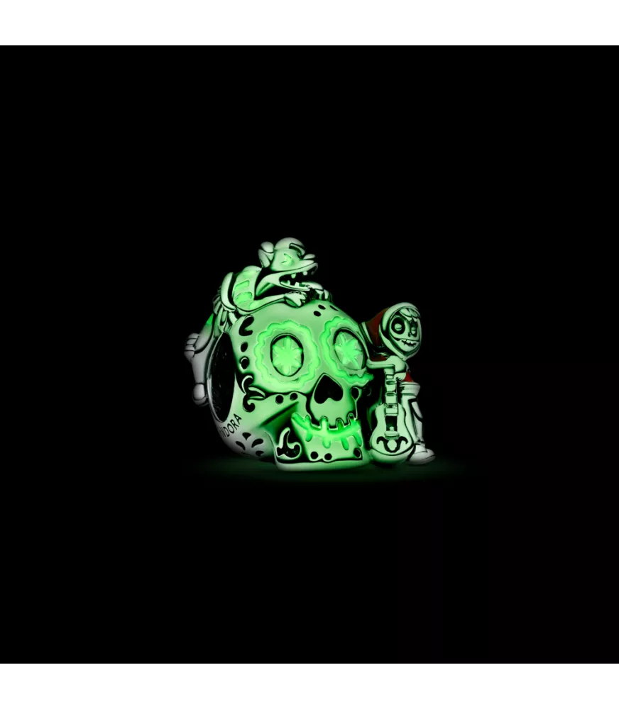 Charm en plata de ley Miguel & Calavera Dante que brilla en la oscuridad Coco de Disney Pixar