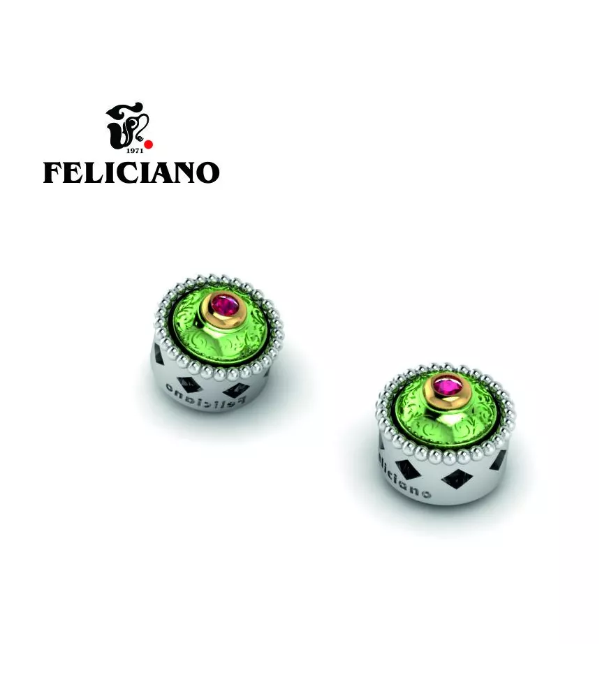 PENDIENTE PEQUEÑO EN PLATA, BRONCE, BRONCE OXIDADO VERDE Y CUARZO HIDROTERMAL