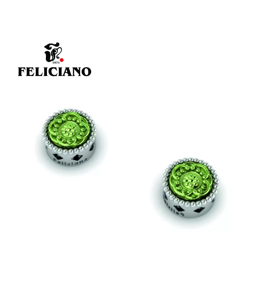 PENDIENTE PEQUEÑO EN PLATA Y BRONCE OXIDADO EN VERDE LABRADO