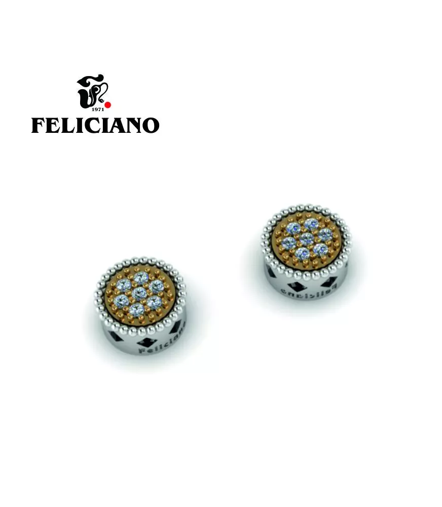 PENDIENTE PEQUEÑO EN PLATA Y BRONCE CON CIRCONITAS