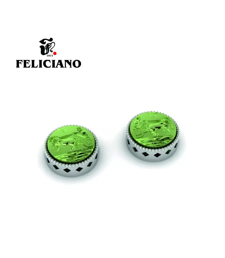 PENDIENTE GRANDE EN PLATA Y BRONCE OXIDADO EN VERDE CUADRIGA