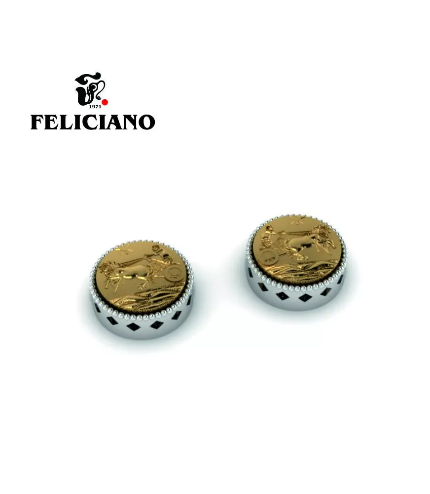 PENDIENTE GRANDE EN PLATA Y BRONCE CUADRIGA