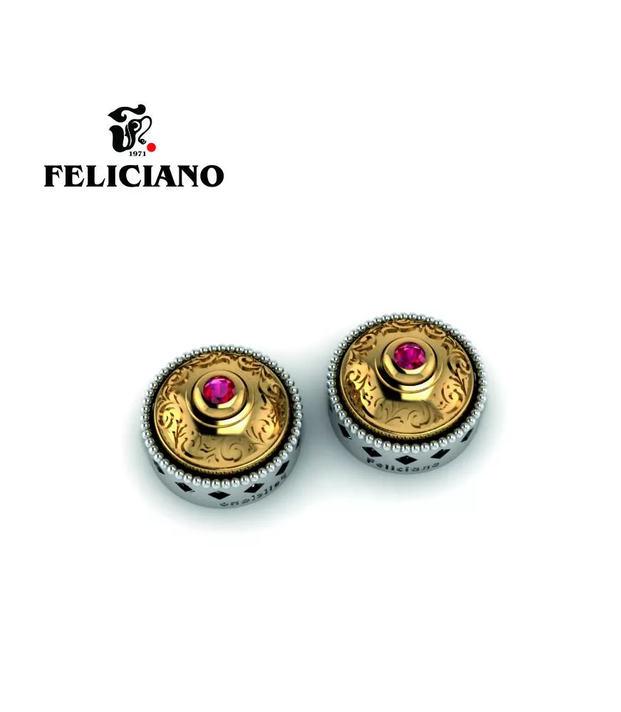 PENDIENTE GRANDE EN PLATA, BRONCE Y CUARZO HIDROTERMAL ROJO