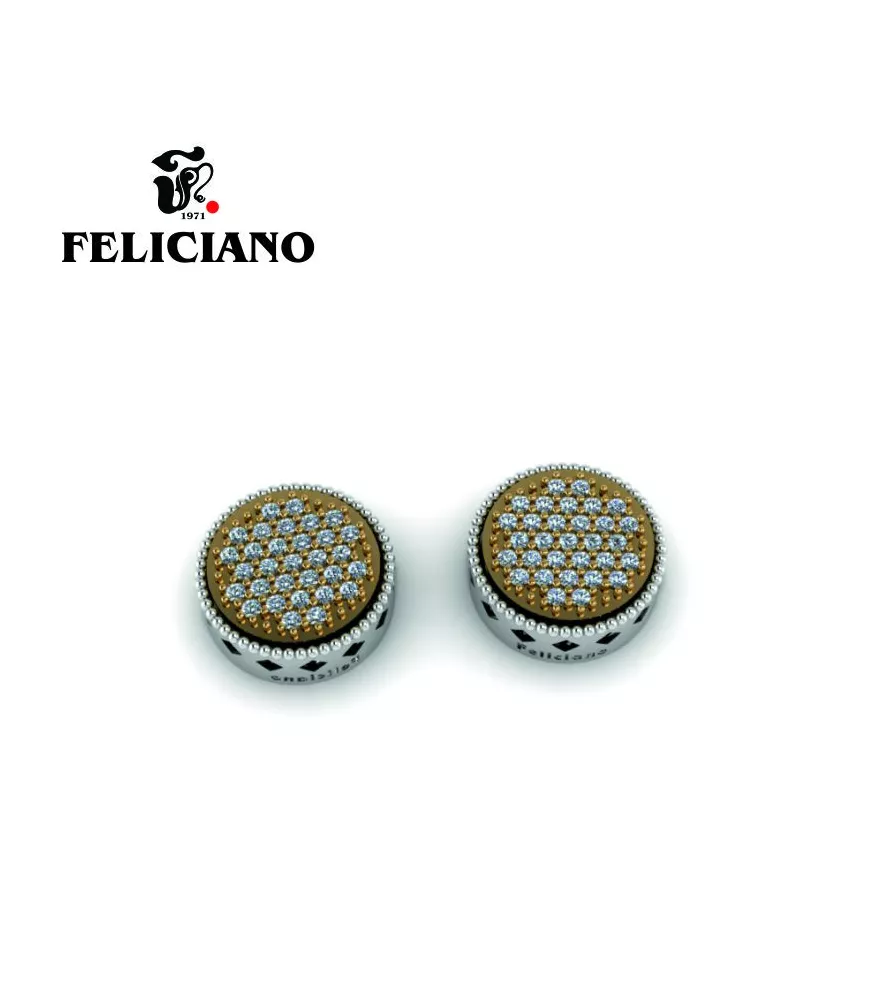 PENDIENTE GRANDE EN PLATA Y BRONCE CON CIRCONITAS