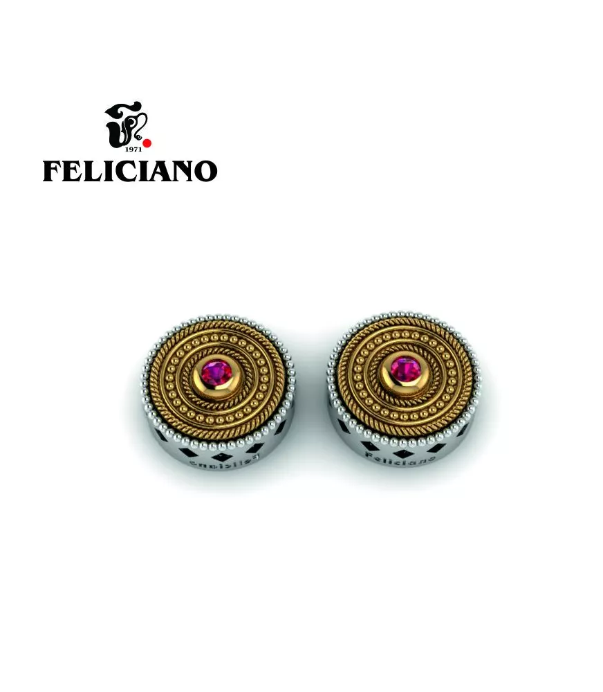 PENDIENTE GRANDE EN PLATA, BRONCE Y CUARZO HIDROTERMAL ROJO