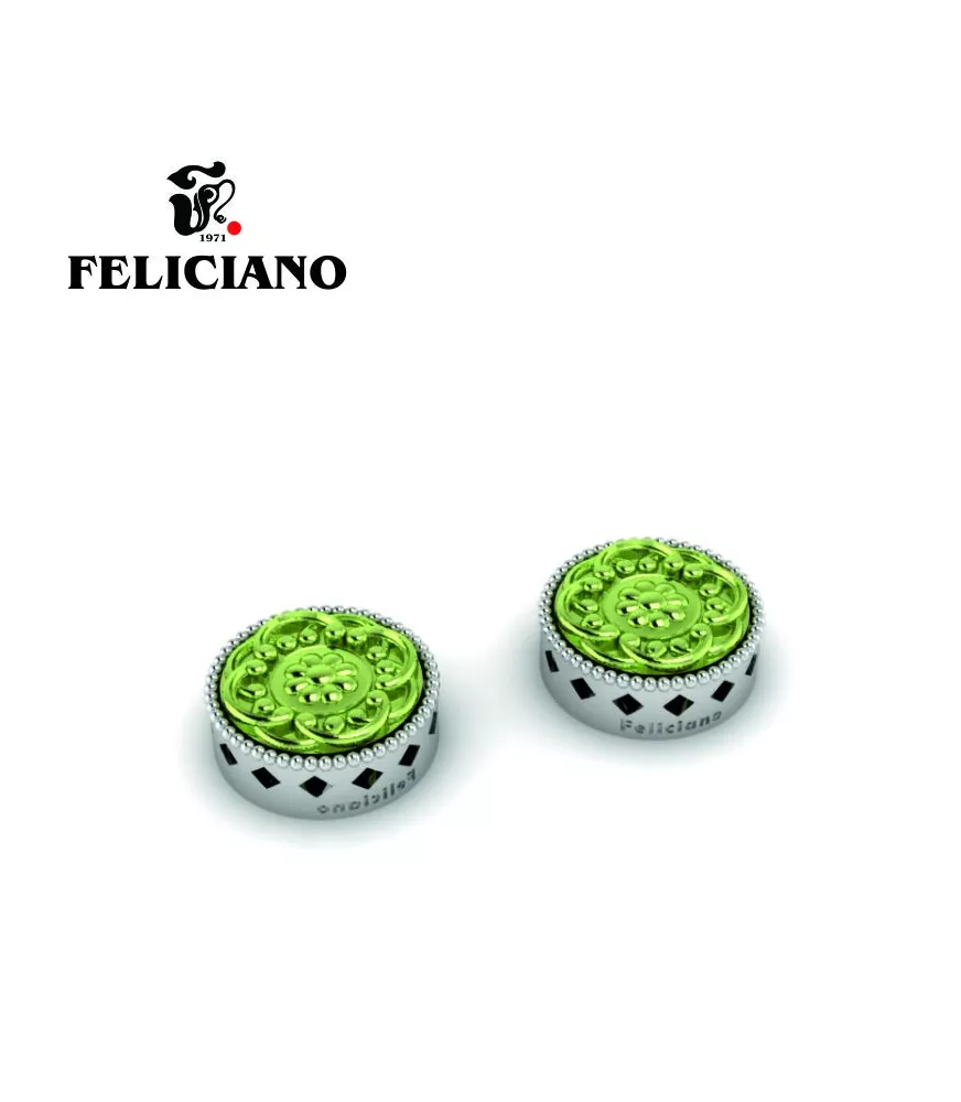 PENDIENTE GRANDE EN PLATA Y BRONCE OXIDADO EN VERDE LABRADO