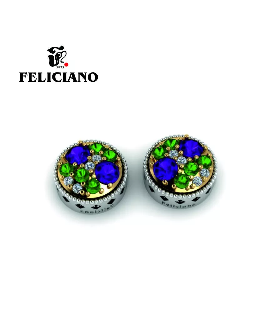 PENDIENTE GRANDE EN PLATA, BRONCE, CIRCONITA Y CUARZO HIDROTERMAL