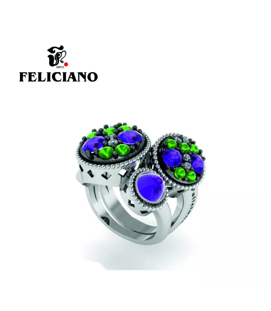 ANILLO GRANDE EN PLATA, CIRCONITA Y CUARZO HIDROTERMAL EN DOS TONOS