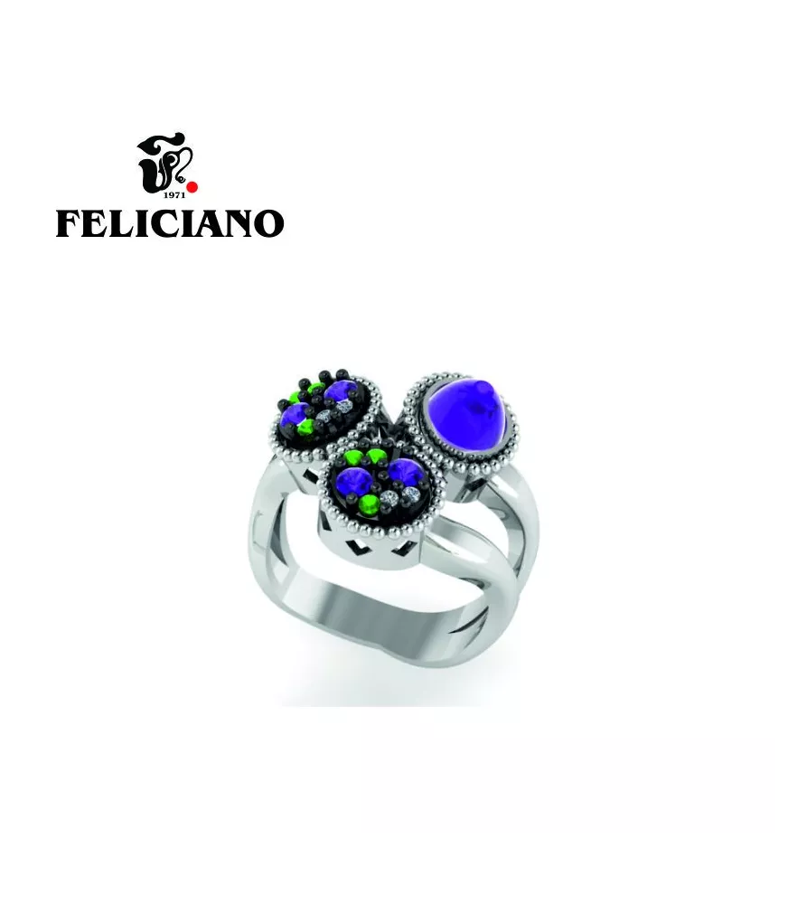 ANILLO PEQUEÑO EN PLATA, CIRCONITA Y CUARZO HIDROTERMAL VERDE Y MORADO