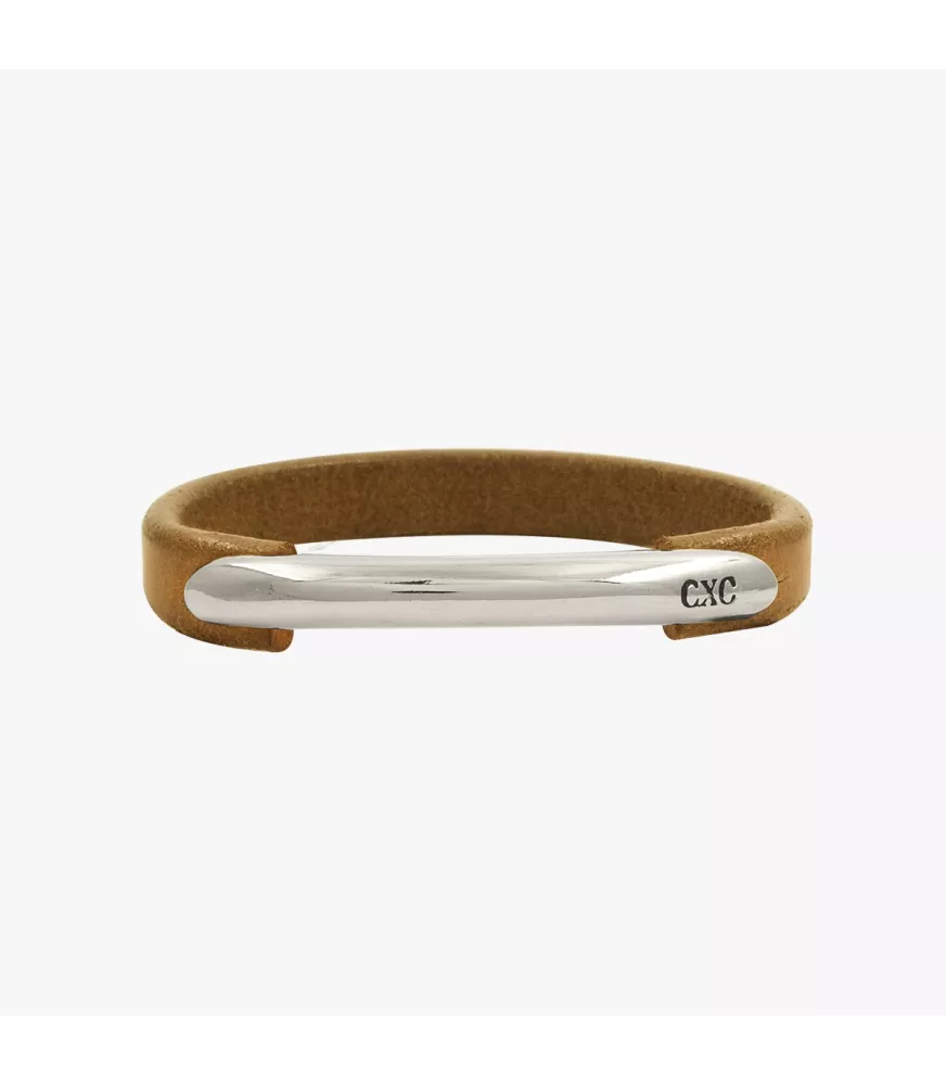 Pulsera Hipódromo cuero CXC, en metal bañado en plata .