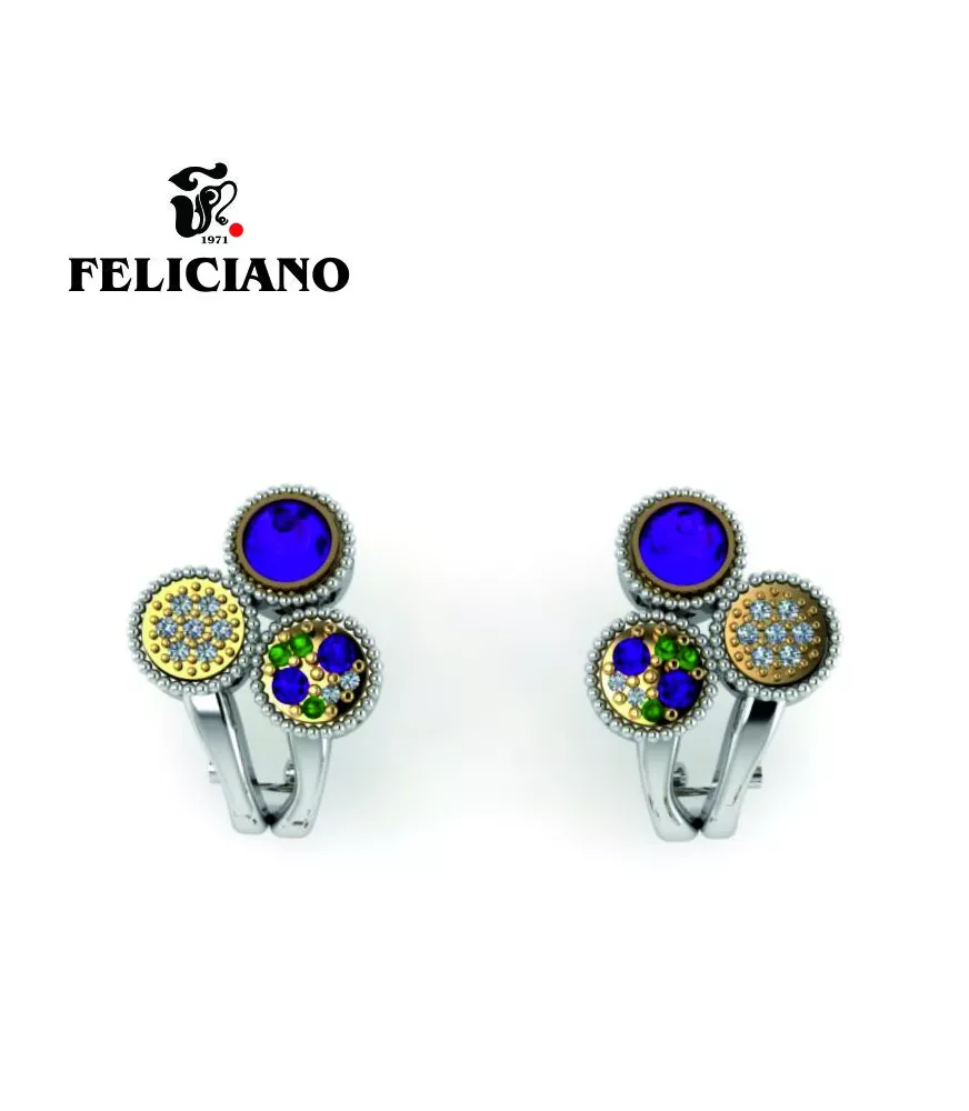 PENDIENTE CORTO EN PLATA, BRONCE, CIRCONITA Y CUARZO HIDROTERMAL EN DOS TONOS