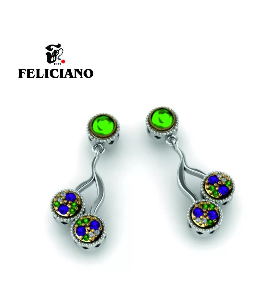 PENDIENTES LARGOS EN PLATA, BRONCE, CIRCONTA Y CUARZO HIDROTERMAL EN VERDE Y MORADO