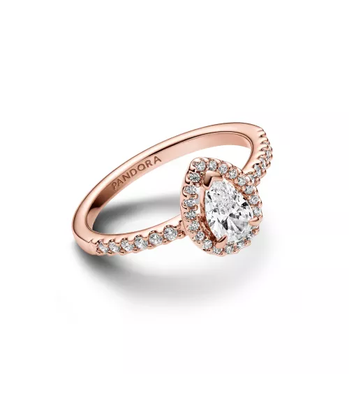 Anillo con un recubrimiento en oro rosa de 14k Halo Brillante Corte Pera