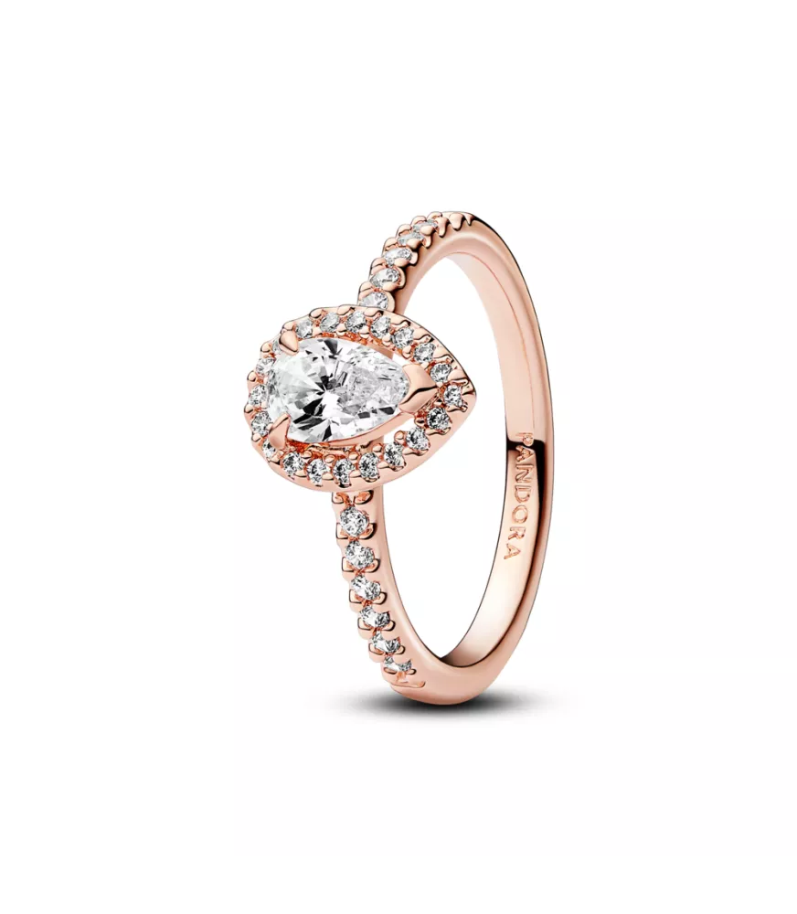 Anillo con un recubrimiento en oro rosa de 14k Halo Brillante Corte Pera