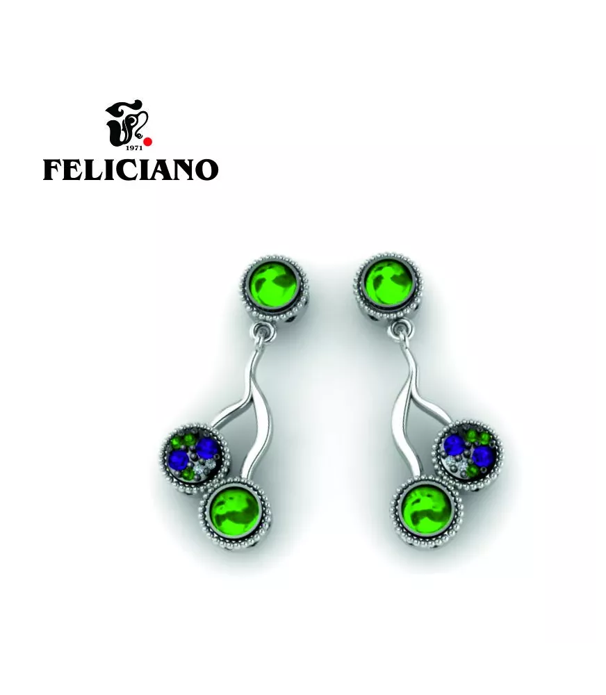 PENDIENTE LARGO EN PLATA, CUARZO HIDROTERMAL VERDE, MORADO Y CIRCONITA