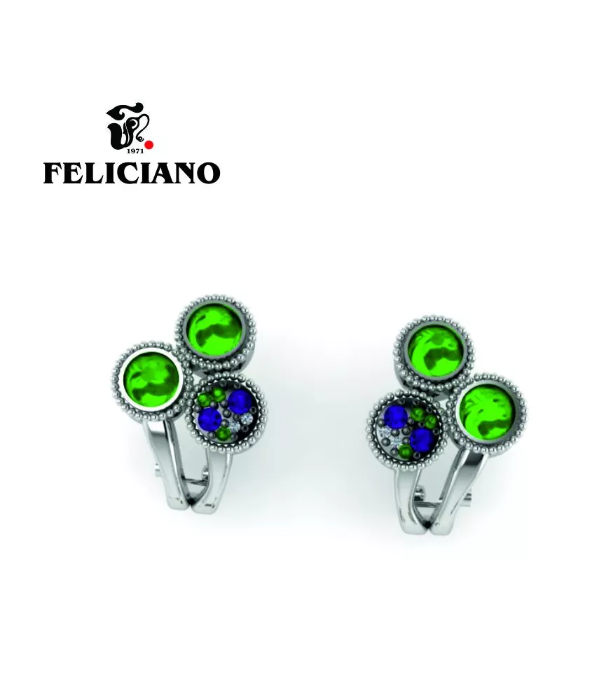 PENDIENTE GRANDE EN PLATA, CIRCONITAS, CUARZO HIDROTERMAL EN TONO VERDE Y MORADO