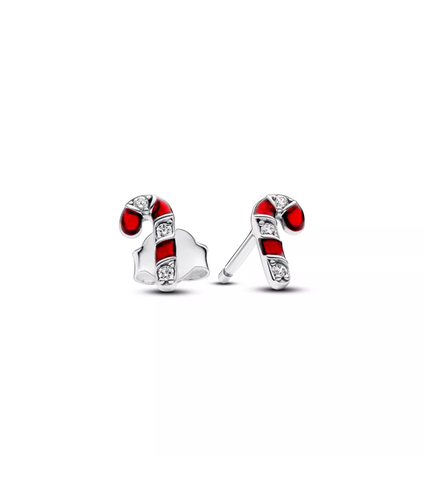 Pendientes de botón en plata de ley Bastón Caramelo Rojo Brillante​