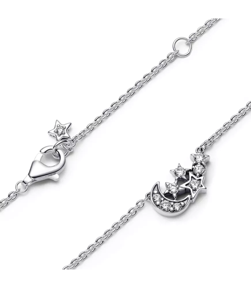 Collar en plata de ley Luna & Estrella Brillantes​