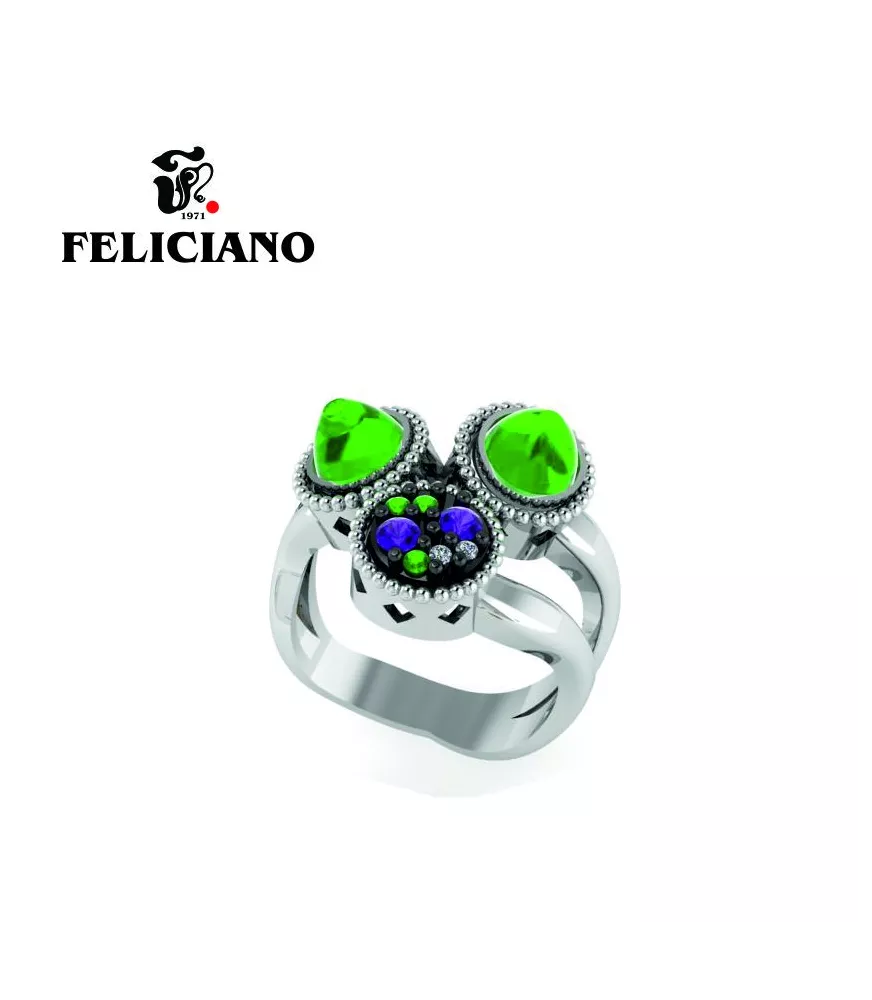 ANILLO PEQUEÑO EN PLATA, CIRCONITAS Y CUARZO HIDROTERMAL VERDE Y MORADO