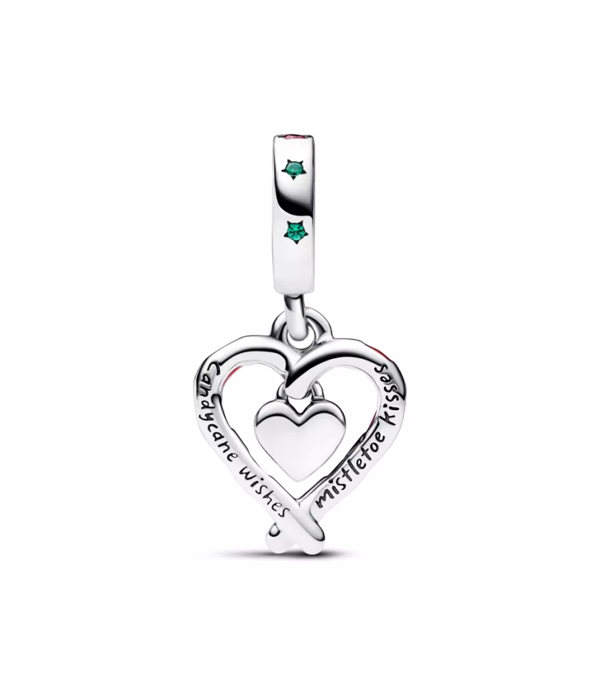 Charm Colgante en plata de ley Corazón Bastón Caramelo Doble