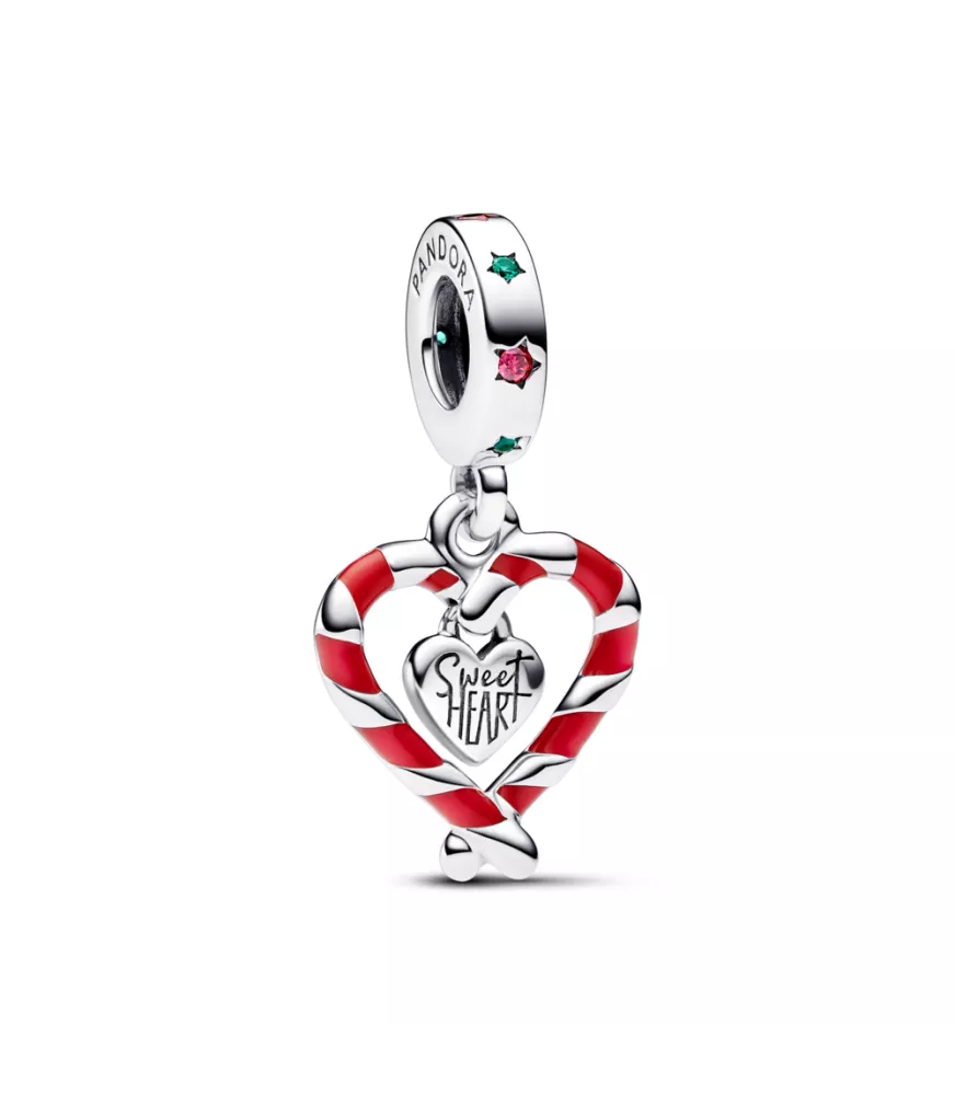Charm Colgante en plata de ley Corazón Bastón Caramelo Doble