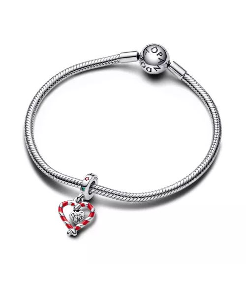 Charm Colgante en plata de ley Corazón Bastón Caramelo Doble
