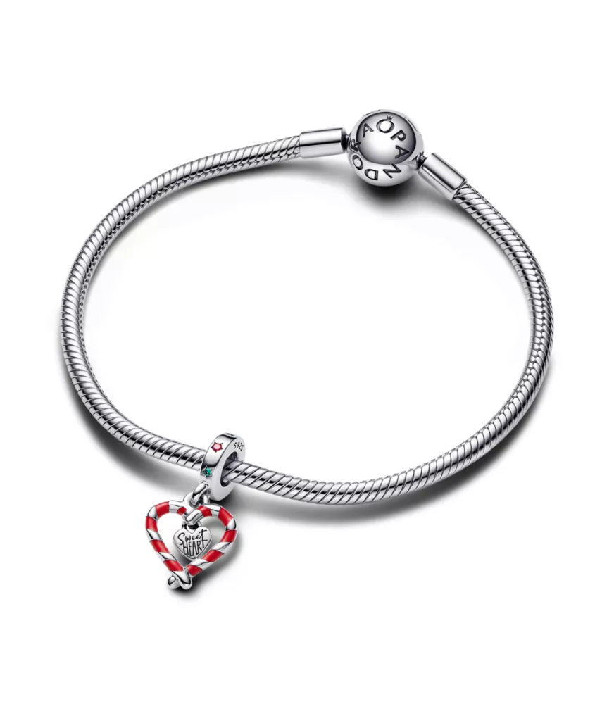 Charm Colgante en plata de ley Corazón Bastón Caramelo Doble
