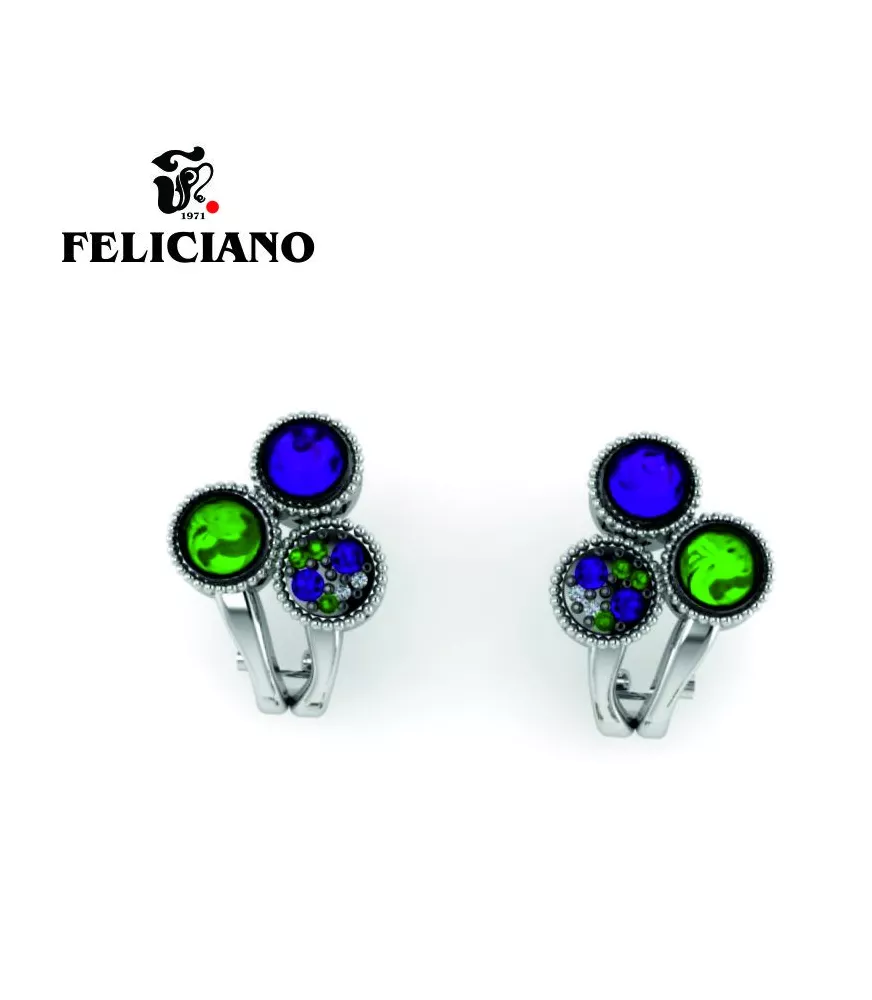 PENDIENTE CORTO EN PLATA, CIRCONITAS Y CUARZO HIDROTERMAL EN VERDE Y MORADO