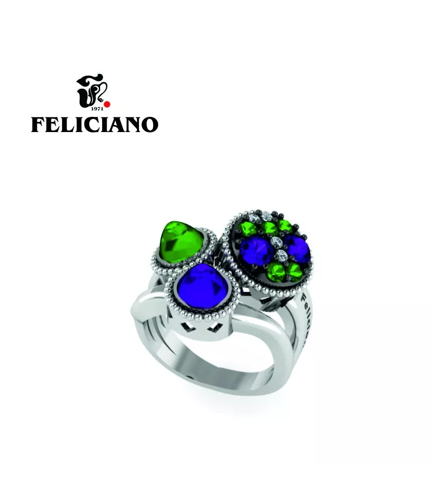 ANILLO PEQUEÑO EN PLATA, CIRCONITAS Y CUARZO HIDROTERMAL VERDE Y MORADO