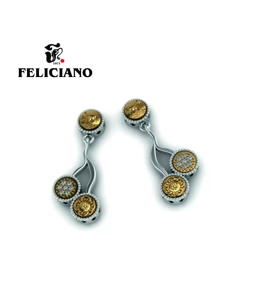 PENDIENTE LARGO EN PLATA, BRONCE Y CIRCONITAS