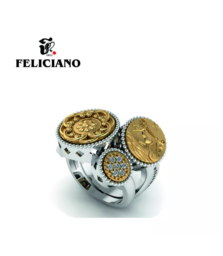 ANILLO GRANDE EN PLATA, BRONCE Y CIRCONITAS