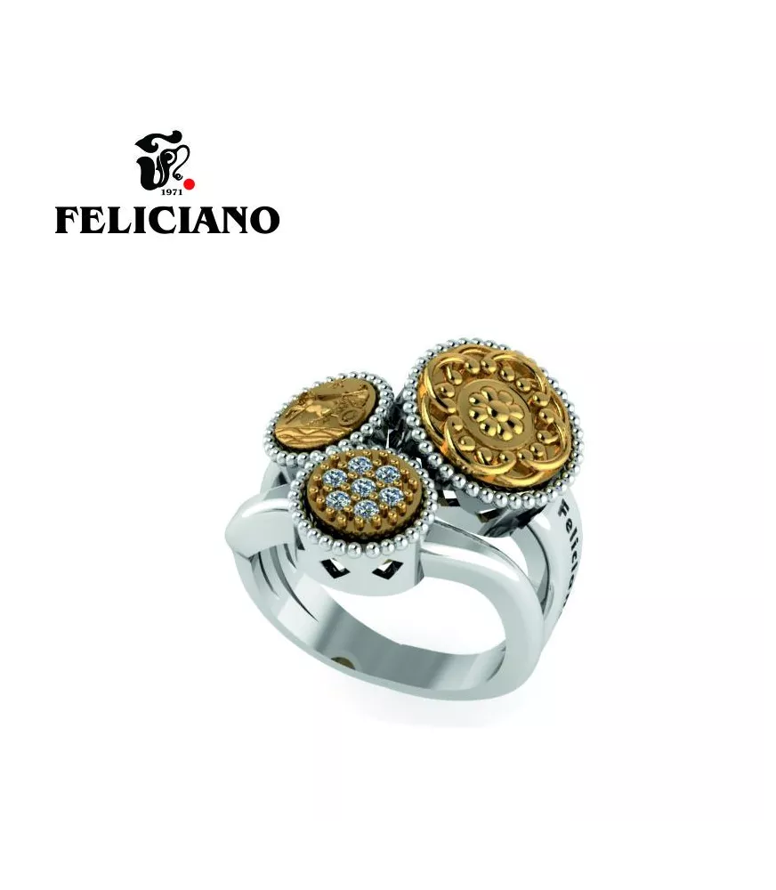 ANILLO  TRES PIEZAS  EN PLATA CON BRONCE Y CIRCONITAS
