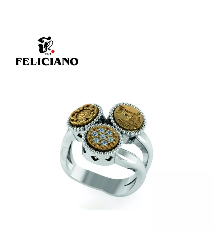 ANILLO TRES PIEZAS PEQUEÑAS EN PLATA, BRONCE Y CIRCONITAS