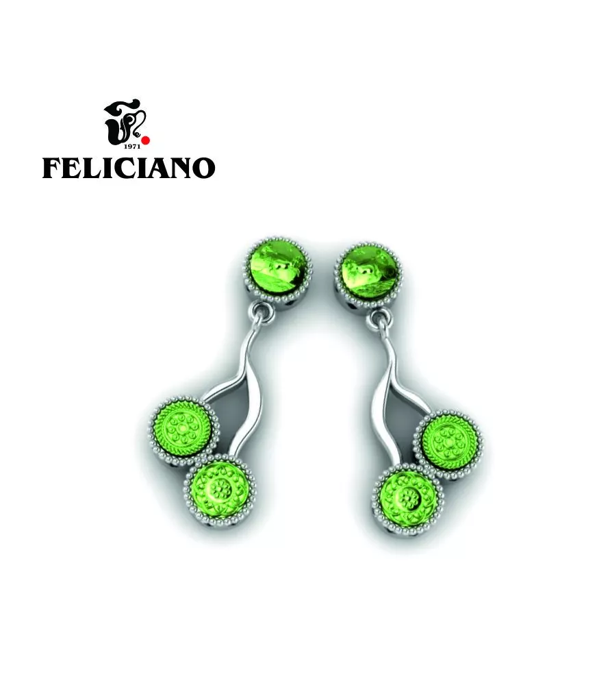 PENDIENTE LARGO EN PLATA Y BRONCE OXIDADO EN TONO VERDE