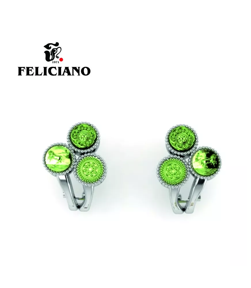 PENDIENTE CORTO  OMEGA TRES PIEZAS EN PLATA Y BRONCE OXIDADO EN VERDE