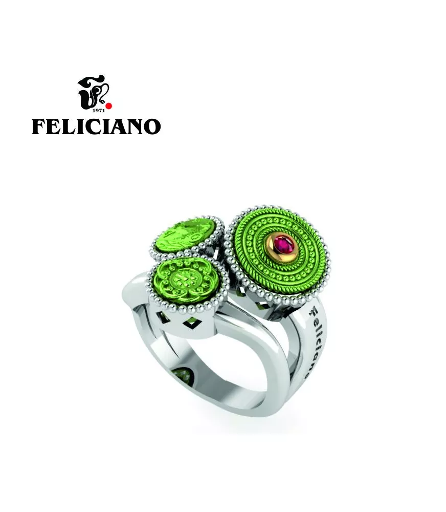 ANILLO TRES PIEZAS. DOS PEQUEÑAS Y UNA GRANDE EN PLATA, BRONCE OXIDADO, BRONCE Y CUARZO HIDROTERMAL ROJO