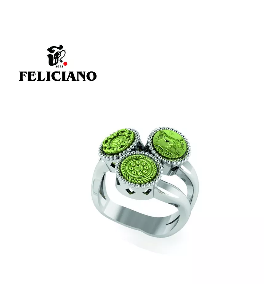 ANILLO TRES PIEZAS DEL MISMO TAMAÑO EN PLATA Y BRONCE OXIDADO EN VERDE