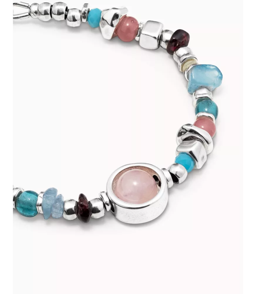 Pulsera Energia + Unode50, en metal bañado en plata.