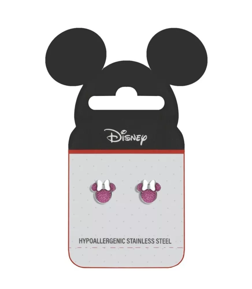 Pendientes Disney Minnie Mouse Glitter Rosa en acero