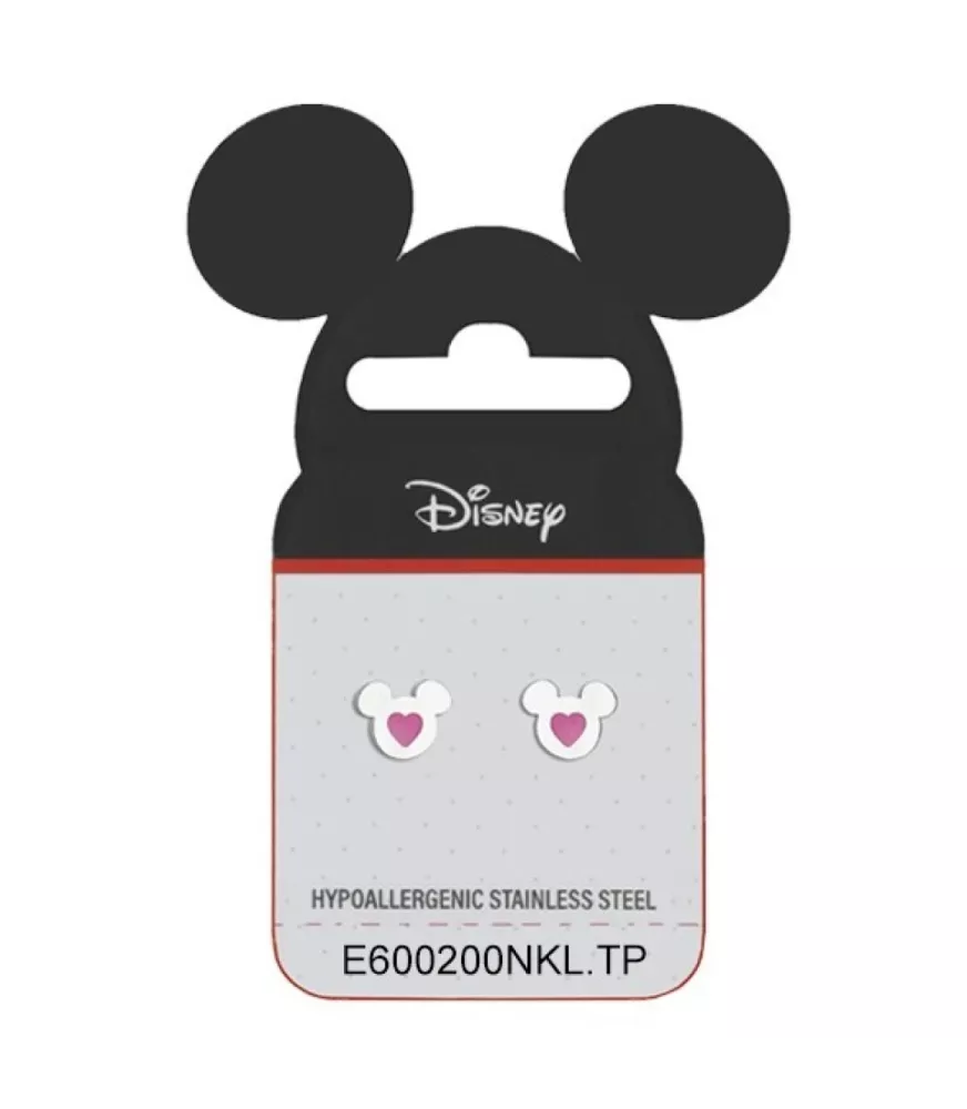Pendientes Disney Mickey Mouse Corazón Rosa, en acero