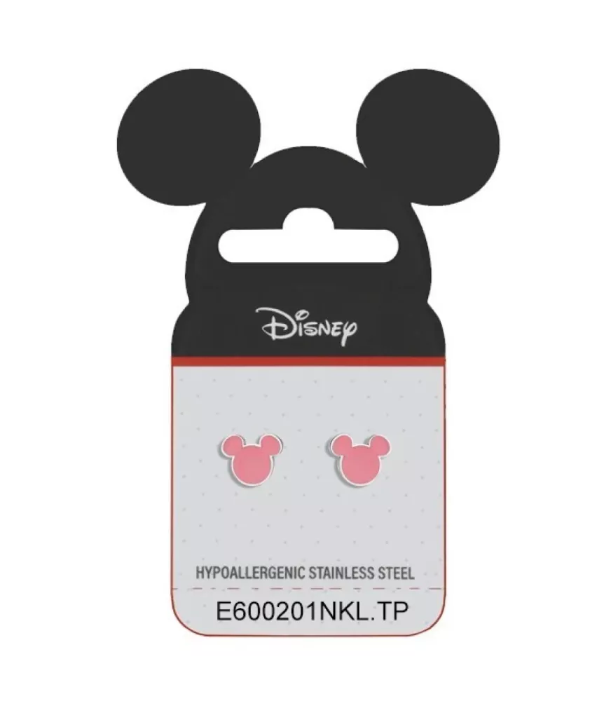 Pendientes Disney Mickey Mouse Esmalte Rosa, en acero
