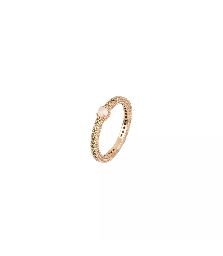 Anillo Sunfield Kaede Cuarzo Rosa, en plata bañada en oro rosa. AN064461/2