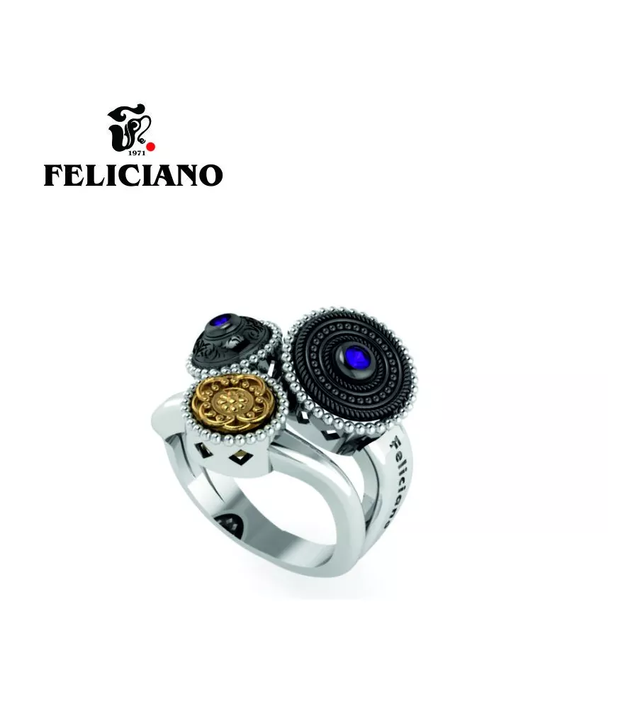 ANILLO TRES PIEZAS. DOS PEQUEÑAS Y UNA GRANDE EN PLATA, PLATA OXIDADA, BRONCE Y CUARZO HIDROTERMAL MORADO