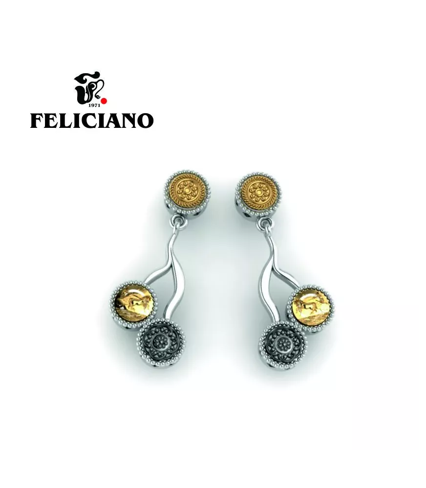 PENDIENTE LARGO EN PLATA, PLATA OXIDADA Y BRONCE