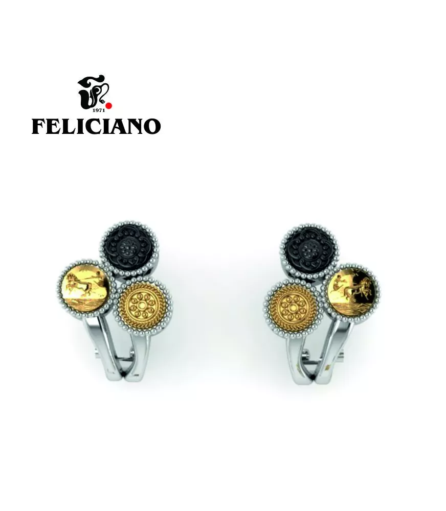 PENDIENTE CORTO OMEGA EN PLATA, PLATA OXIDADO Y BRONCE