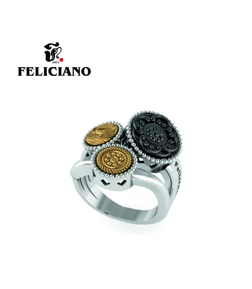 ANILLO TRES PIEZAS. UNA GRANDE Y DOS PEQUEÑAS EN PLATA, PLATA OXIDADA Y BRONCE