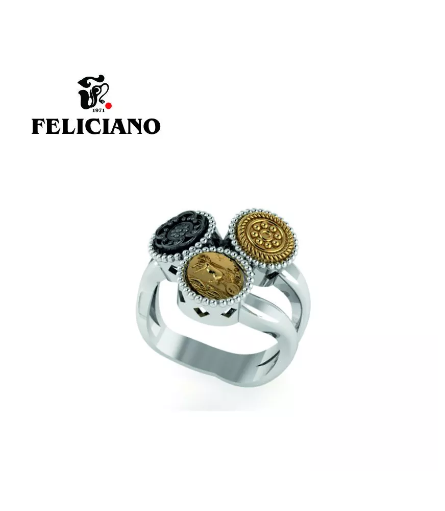 ANILLO TRES PIEZAS DEL MISMO TAMAÑO EN PLATA, PLATA OXIDADA Y BRONCE